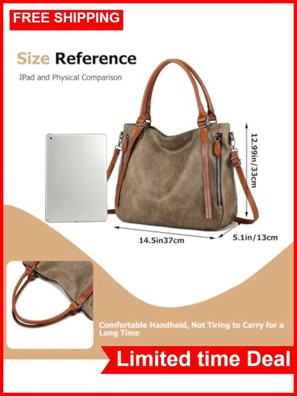 Vintage Slouchy Tote Bag for Women, Large Vegan Leather Hobo Shoulder Bag with